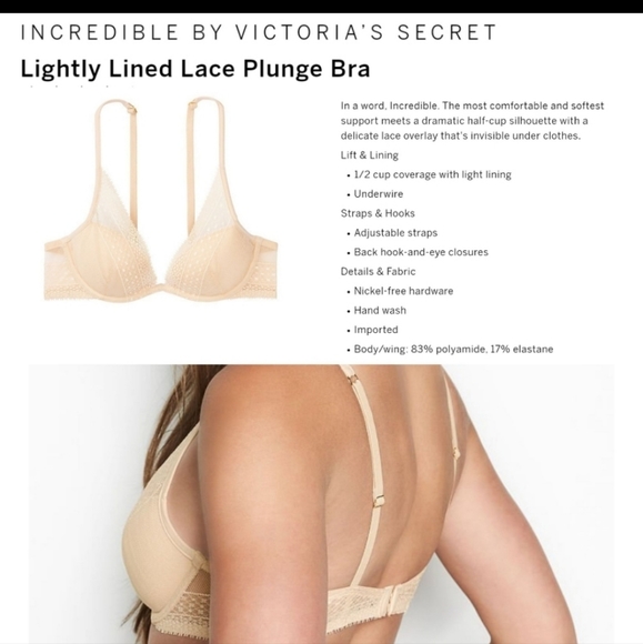 Victoria's secret incredible lightly lined lace plunge bra 34E 34DD - Picture 1 of 5